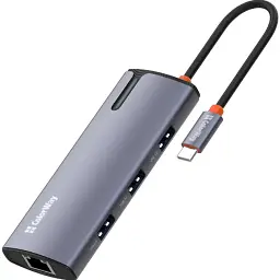 USB-хаб ColorWay USB-C 3xUSB-A 3.0 USB-A 2.0 RJ-45 USB-C PD 100W Dark Grey (CW-HUB03)