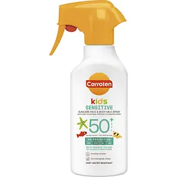 Дитяче сонцезахисне молочко-спрей Carroten для чутливої шкіри SPF 50+ 270 мл 
