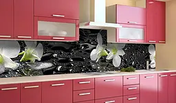 Кухонний фартух Мокрі Орхідеї вінілова наклейка для кухні ПВХ краплі роса Квіти Сірий Happy Pocket Z181311 - мініатюра 2