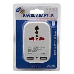 Мережевий перехідник трійник з USB, 2 розетки, 2 USB порти, універсальний адаптер білий - мініатюра 2