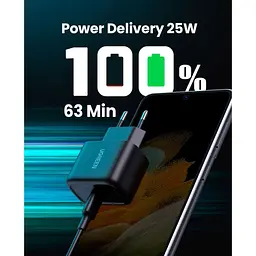 Мережевий зарядний пристрій Ugreen CD250 USB-C 25W PD Charger + Cable USB-C to USB-C 2m Black (50581) [99279] - мініатюра 2