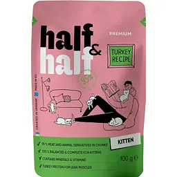 Набір вологих кормів для кошенят Half & Half 5+1 шматочки з індичкою у желе 600 г (6 шт. х 100 г) - мініатюра 3