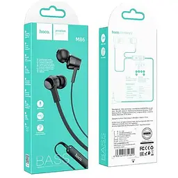 Навушники Hoco M86 Oceanic universal earphones with mic з плоским чорним кабелем - мініатюра 4