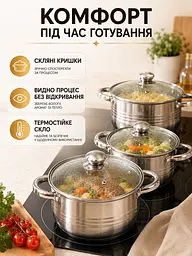 Набір каструль 8 предметів з нержавіючої сталі 16/18/20/24 см зі скляними кришками (49675918) - мініатюра 7