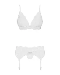 Мереживний комплект білизни Obsessive 810-SEG-2 S/M White, бюстгальтер, стрінги, пояс для панчіх - мініатюра 5