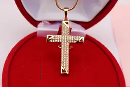 Хрестик Xuping Jewelry Рівні краї з фіанітами 3 см золотистий - мініатюра 2