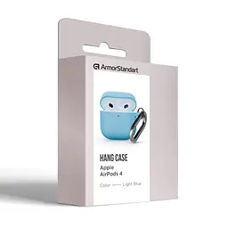 Силіконовий чохол для навушників Apple AirPods 4, Hang Case, блакитний, ультратонкий захисний кейс товщиною 2 мм, захист від подряпин, пилу та ударів, компактний, з карабіном для кріплення, ArmorStandart (ARM81283) - мініатюра 8