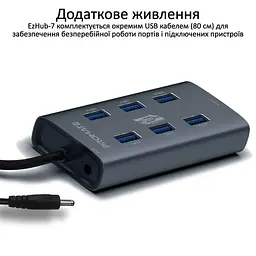 Концентратор Promate USB Hub 7 ports ezhub-7.grey (ezhub-7.grey) - мініатюра 6