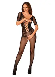 Сітчастий бодістокінг з квітковим малюнком Obsessive Bodystocking F238 S/M/L, black, з доступом, імі - мініатюра 3