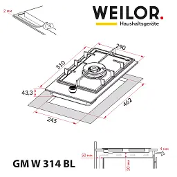 Поверхня газова Domino на металі Weilor GM W 314 BL - мініатюра 10