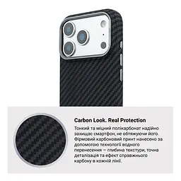 Карбоновый чехол для Apple iPhone 17 Pro Max, LikeCarbon2 MagCase, черный, тонкий защитный чехол-панель из поликарбоната с магнитами N52, MagSafe, противоударный, совместим с беспроводной зарядкой, приподнятые края для защиты камеры, ArmorStandart (ARM86259) - мініатюра 7