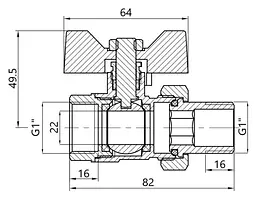 Кран кульовий Thermo Alliance "Американка" Base 1"ВЗ прямий, PN40, метелик SD221W25 - мініатюра 8