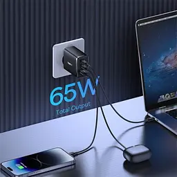 Сітчасте зарядне пристрій Baseus Cube Pro Fast Charger 2C+U 65W чорний P10152301113-00 - мініатюра 3