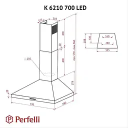 Витяжка купольна Perfelli K 6210 BL 700 LED - мініатюра 10