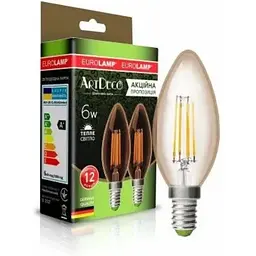 Лампочка Eurolamp LED CL 6W 620 Lm E14 3000K deco 2шт (MLP-LED-CL-06143(Amber))