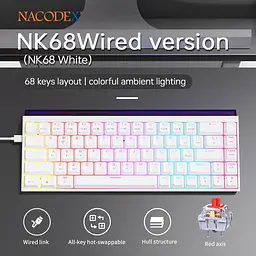 Ігрова механічна дротова клавіатура Ajazz NK68 / Red Switch / 65% / RGB / White - мініатюра 4