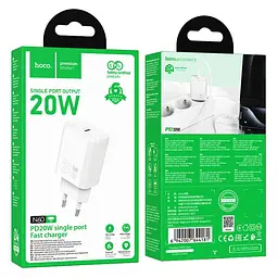 Мережевий зарядний пристрій Hoco N60 Gentle single port PD20W charger (EU) білий - мініатюра 2