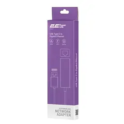Сітковий адаптер USB Type-C - Ethernet 10/100/1000 Мбіт/сек 2E U2085T Black чипсет RTL8153 (2E-U2085T) - мініатюра 2