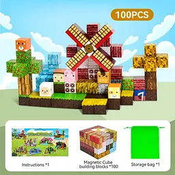 Магнітний конструктор Minecraft 100 шт по грі Майнкрафт Ферма млинів Mk001055 - мініатюра 2