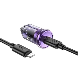 Автомобільний зарядний пристрій Hoco Z53 Type-C PD 30W transparent фіолетовий + кабель Type-C to Lightning - мініатюра 3