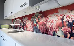 Вініловий кухонний фартух Пишні квіти Макро наклейка для кухні квітучі гілки Червоний Happy Pocket Z181432 - мініатюра 6