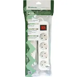 Мережевий подовжувач Defender S418 1.8 m 4 роз switch white (99237) - мініатюра 4