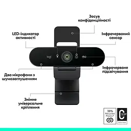 Веб-камера Logitech Brio 4K Graphite UltraHD (L960-001718) Black (960-001718) - мініатюра 12