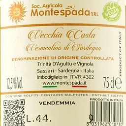 Вино Montespada Vecchia Costa Vermentino di Sardegna DOC 2017, біле, сухе, 12,5%, 0,75 л - мініатюра 3