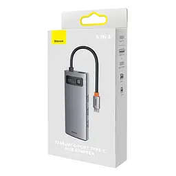 Хаб Baseus Metal Gleam Series 6-in-1 Type-C HUB Type-C to USB3.0*3+PD*1+SD/TF*1 WKWG030213 Grey - мініатюра 6