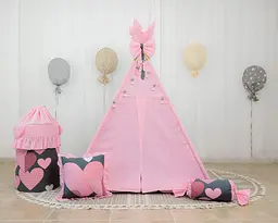 Вігвам для дівчинки з сердечками рожевий Love me з кошиком для іграшок - мініатюра 9