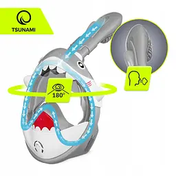 Маска для снорклінгу TSUNAMI Shark повнолицьова, дитяча Grey (P-5905973405447) - мініатюра 4