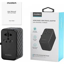 Зарядний пристрій Choetech 4xUSB 100 Вт PD (2xUSB-C + 2xUSB-A), модель Diamond, чорний (PD6028-BK) - мініатюра 10