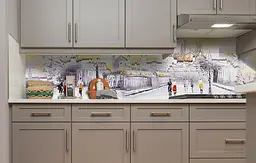 Вініловий кухонний фартух Акварельний Місто наклейка ПВХ Архітектура Сірий 60х250 см Happy Pocket Z181458 - мініатюра 5