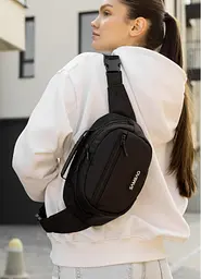 Жіноча сумка через плече бананка Sambag Flex чорна тканева 30 × 17 × 15 см (85351065) - мініатюра 2
