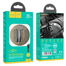Адаптер автомобільний HOCO Lightning Cable Wise road dual port car charger set NZ4 2USB, 4.8A - мініатюра 6