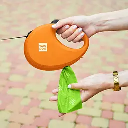 Повідець-рулетка для собак Waudog R-leash з контейнером для пакетів, світловідбивна стрічка, М до 20 кг, 5 м помаранчевий - мініатюра 9