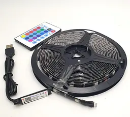 Стрічка світлодіодна RGB 5050 з пультом та Bluetooth управління з телефону від USB для фонового підсвічування у силіконі UKC 5 метрів