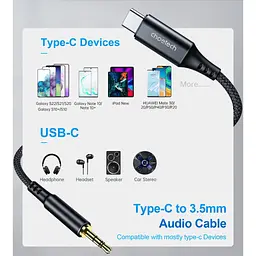 Перехідник USB-C to jack 3.5mm stereo audio (CDLA) 2.0m Choetech (AUX008-BK) - мініатюра 5