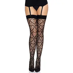 Панчохи Leg Avenue Heart net thigh highs Black One size