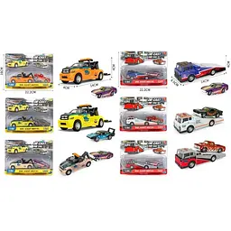 Евакуатор 5502-03-1 метал, інерц, 14,5см,1:64, гумові колеса, машина 8см,6 видів,на листі,22-16-5см