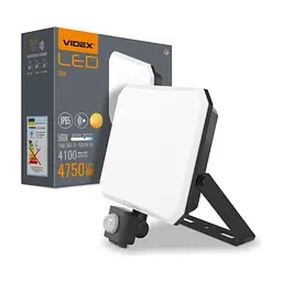 Прожектор Videx F3 50W 5000K з датчиком руху 220V Black (VLE-F3-0505B-S)
