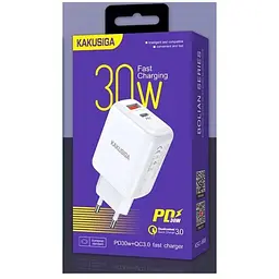Зарядний пристрій для смартфона Kakusiga KSC668 dual port 30W QC3.0 + кабель 3А білий - мініатюра 4