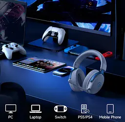 Ігрові бездротові навушники GamePro HSW-191-WHB Asgard Skadi Wireless 7.1 White-Blue - мініатюра 7