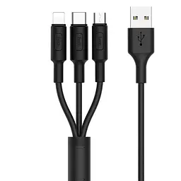 Кабель Hoco X25 Soarer one pull three charging cable, lightning + Micro + Type-c Black