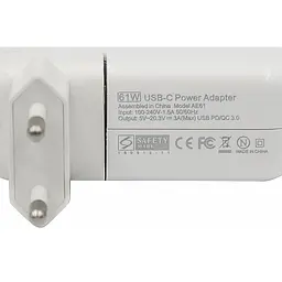 Блок живлення до ноутбуку PowerPlant APPLE 220V, 20V 61W (USB Type-C) (AP61HCUSB) - мініатюра 3