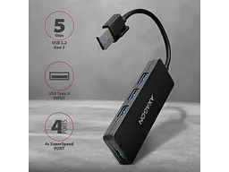 Мультипортовий адаптер AXAGON SuperSpeed Slim USB-A Black (HUE-G1A) - мініатюра 2