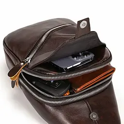 Чоловічий шкіряний рюкзак на одне плече 18х32х7 для міста TIDING BAG MK03983 коричневий 18 см - мініатюра 6