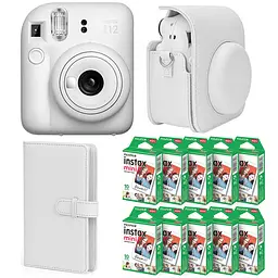 Набор камера Fujifilm Instax Mini 12, Фотобумага 100 шт, Чехол, Фотоальбом 108 фото Белый