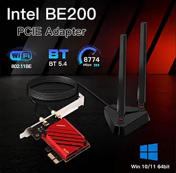 Бездротовий адаптер Fenvi FV-BE8800Pro Wi-Fi 7, Bluetooth 5.4 Gaming Tri Band 2.4G/5G/6GHz - мініатюра 2