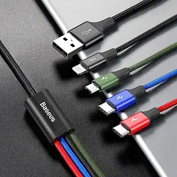 Кабель Baseus Fast 4-in-1 Cable USB to Lightning+Type-C(2)+Micro 3.5A 1.2M CA1T4-B01 Black - мініатюра 2